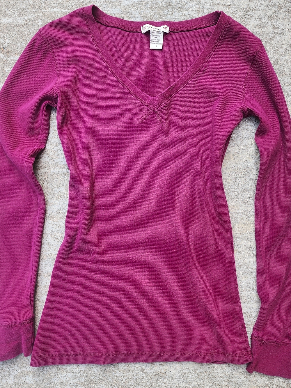 Y2K Forever 21 Magenta V-Neck Thermal Long Sleeve Top, Sz S